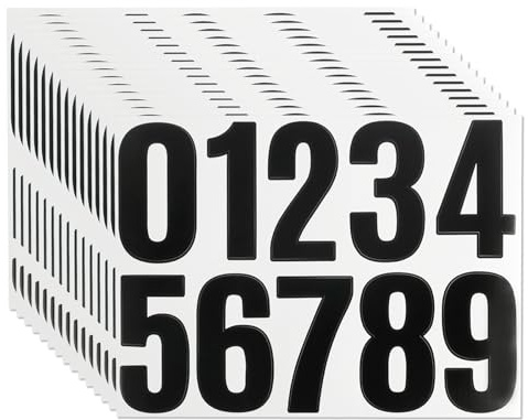 15 Sheets Large Number Stickers, 4 Inch Stick on Numbers, Black Waterproof Vinyl Number Stickers Sticky Numbers for Wheelie Bins Mailbox Door Trucks Indoor Outdoor Sticker Labels