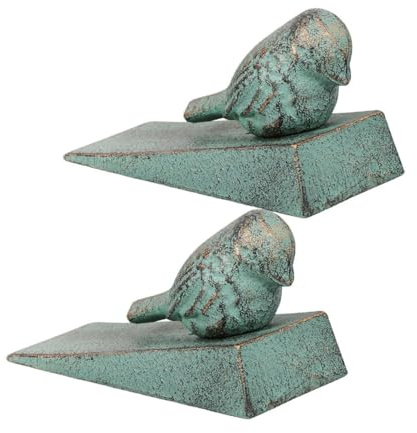 Cabilock 2 Piezas Topes de Puerta Vintage de Hierro Fundido con Diseño Cuñas Decorativas Resistentes para Sujeción Interiores y Exteriores de Color Verde