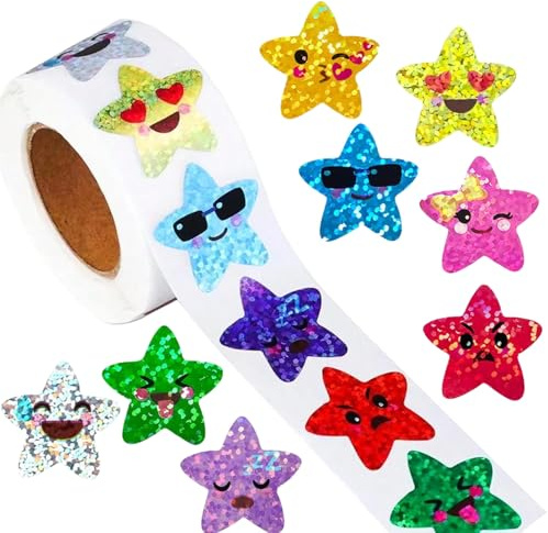 500 Self-Adhesive Holographic Star Stickers – 2.5cm Vibrant Reward Seals for Teachers, Students, and Craft Enthusiasts – Ideal for Charts, Journals, and Creative Projects