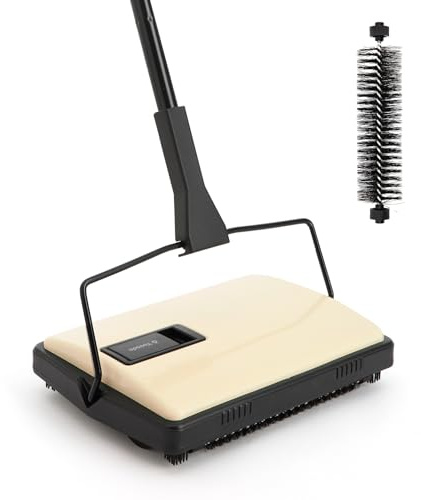 Yocada Manual Carpet Sweeper Cleaner Household Sweeper Lightweight Hand Push Non-Electric for Home Office Low&Undercoat Carpets Rugs Pet Hair Dust Scraps Paper Small Rubbish Cleaning 1*Extra Brush