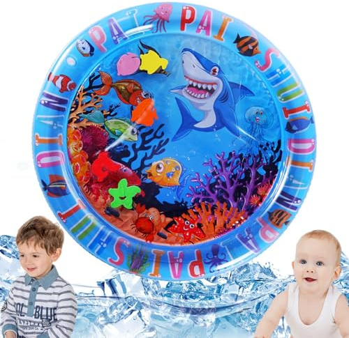 Belly Time baby lekmattor Tummy Time vattenlekmatta | Ocean Theme aktivitet lekmatta - sensorisk matta, utvecklingsfrämjande leksaker, uppblåsbar matta