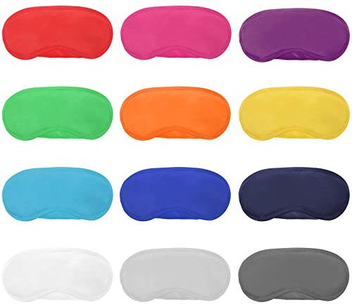 12 Stücke Mehrfarbig Augenmaske Abdeckung Leichte Augenbinde Schlafmaske mit Nasenpolster und Elastische Gurte für Kinder Frauen Männer, 12 Farben