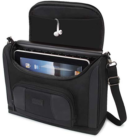 USA Gear Borsa Tablet Compatibile con iPad Pro 11, iPad Air 10.9, iPad 10.2 - Borsa Messenger Compatta con Esterno Resistente, Interno Morbido Regolabile Adatta a Tastiera, Caricabatterie (Nero)