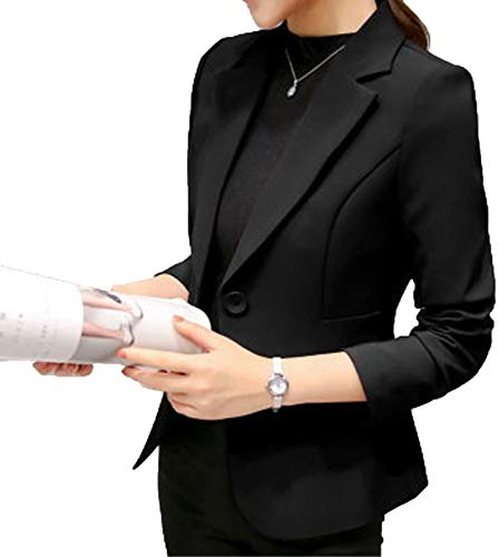 Elonglin Blazer Femme Veste de Tailleur Mache Longue Classique Design Coupe ajustée pour Silhouette élancée Quotidien Travail Noir Taille FR XS (Asie M)