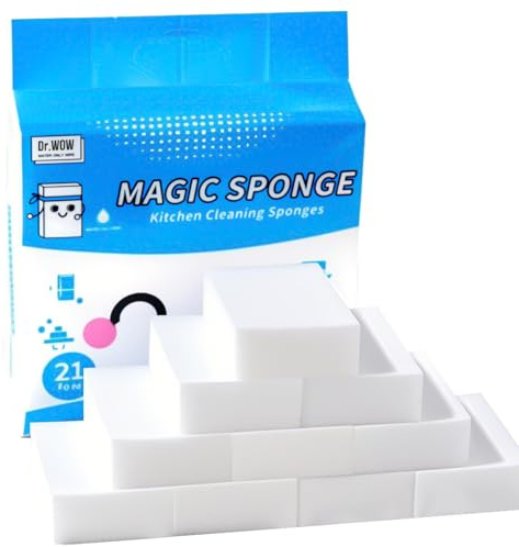 Dr.WOW Magic Eraser Sponges, 21 Pack, Extra-Thick Melamine Pads | Water-activated melamine pads clean kitchen, bathroom, glass, tiles and more with a non-scratch, quick-drying foam design.