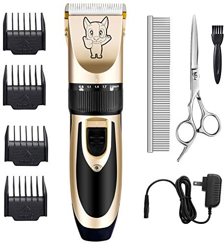 Highdas Dog Clippers for Grooming Rechargeable, Electric Dog Grooming Kit Clippers Low Noise, Cordless Quiet Dog Shaver, Pet Hair Trimmer Set for Dogs, Cats, Pets (Gold)
