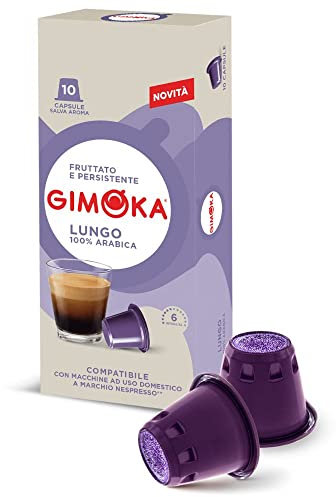 Gimoka Mezcla de Café Espresso Lungo 100% Arabica, intensidad 6/13-100 Cápsulas - Compatibles con Máquinas de Café Nespresso* para uso doméstico - Producido en Italia - 10 paquetes de 10