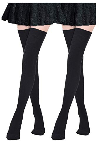 DRESHOW 2 Pares Sexy Elástico Calcetines Hasta Escuela de Cosplay Sobre la Rodilla Medias Hasta el Muslo Calcetines Largos Calientapiernas para Niñas y Mujeres