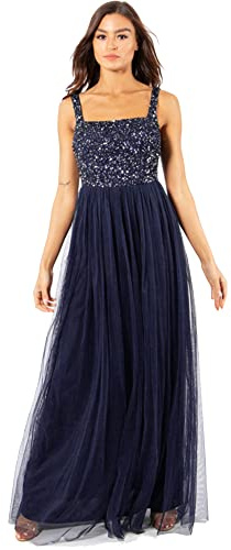 Maya Deluxe Maya Deluxe Ladies Womens Maxi Dress Wide Straps Sleevless Square Neckline Embellished For Wedding Guest Prom Vestido de Dama de Honor Mujer