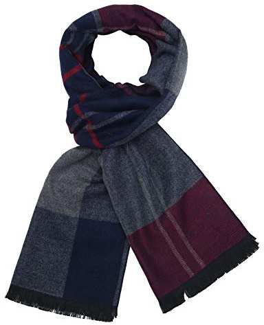soul young Écharpe longue en coton pour hommes - Écharpe à carreaux à franges chaudes avec boîte-cadeau luxueuse (Rouge Marine Carreaux)
