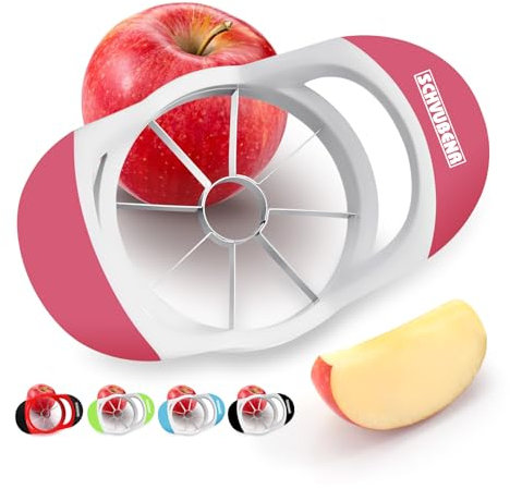 SCHVUBENR Trancheuse de pomme de 8,9 cm – Coupe-pomme professionnel – Vide-pomme en acier inoxydable – Trancheuse et vide-pomme super tranchante – Outil de vide-pomme avec 8 lames tranchantes (rose)