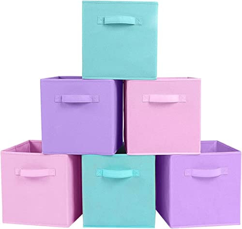 PowerKing Faltbarer Aufbewahrungsbox, 6 Stück faltbarer Stoff-Aufbewahrungswürfel für Schrank und Spielzeug (Regenbogen Farbe)