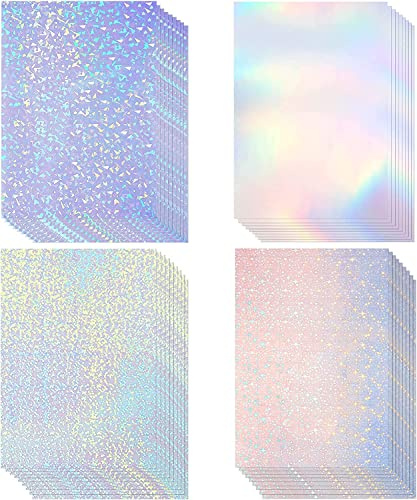 Hsthe Sea 20 ark holografiskt klistermärkepapper Klart A4 vinyldekalpapper Självhäftande vattentät genomskinlig film med ädelstensfläckar regnbågsstjärnmönster, 11,7 x 8,3 tum