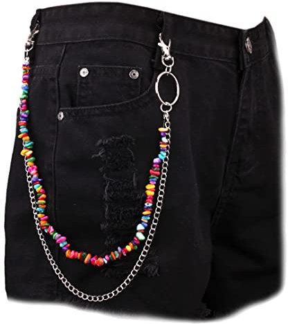 Farbige Muschelhosenkette, doppellagig, Jeansketten, Sterne, Perlen, Muscheln, Geldbörse, Tasche, Gürtel, Ketten, Schlüsselanhänger, Stil 3, One Size, Kunststoff, Kein Edelstein
