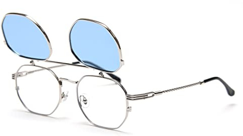 kachawoo Lunettes de soleil flip-up pour hommes Lunettes de soleil polarisées en métal Lunettes de mode pour femmes Monture de lunettes, L
