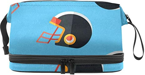 Große Kosmetiktasche, Kosmetiktasche, Reise Make up Tasche, Kosmetik Reisetaschen, tragbare Kulturtasche, geräumige Kosmetiktasche für Frauen und Mädchen,American Football Helm Cartoon
