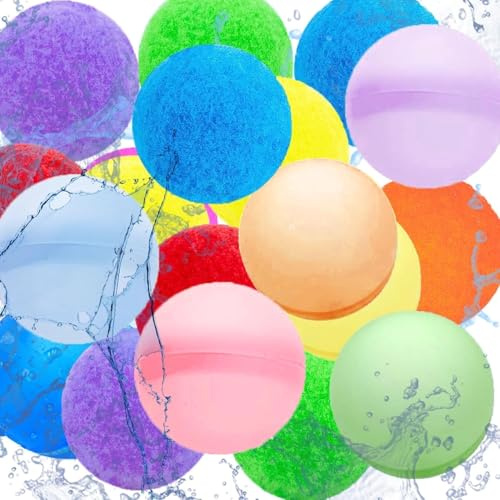 Lubibi Ballons d'eau Réutilisables - 18pcs Combo Bombe à Eau en Silicone, Remplissage Rapide, Coton - Jeux de Plage, Jardin, Piscine d'Été pour Enfant et Adulte