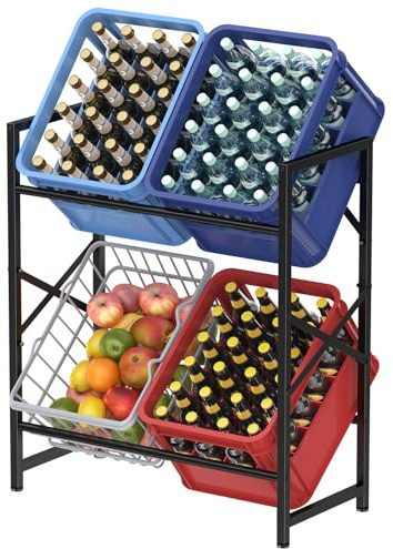 Lifewit Estante de Cajas para Bebidas 4 Cajas, Soporte Resistente para Bebidas con Repisa para Cerveza, Frutas, Verduras, Agua en Cocina/Despensa/Garaje/Bar