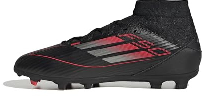 adidas Unisex niños F50 League Mid Football Boots FG/MG Kids, Core Black/Iron Metallic/Lucid Red, 28 EU