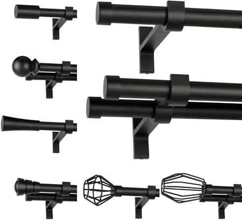 ROLLMAXXX Gardinenstange 400 cm Breit Ø19 mm – Vorhangstange aus Metall Schwarz Matt – Gardinenstange Set inkl. Doppel-Wandhalterungen & Endstücke – Alternative zur Gardinenschiene – Teo 1-Läufig