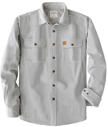 Dubinik® 8.3 oz Lourd Chemise Homme en Velours Côtelé Vintage Casual Veste Manches Longues Pression 2 Poche Regular Fit