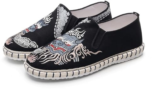 Chaussures Traditionnelles Chinoises De Vieux Pékin Pour Hommes Et Femmes, Chaussures Brodées Exquises, Chaussures De Kung Fu Tai Chi, Équipement De Protection Des Pieds Pour Arts Martiaux(Black,43 EU