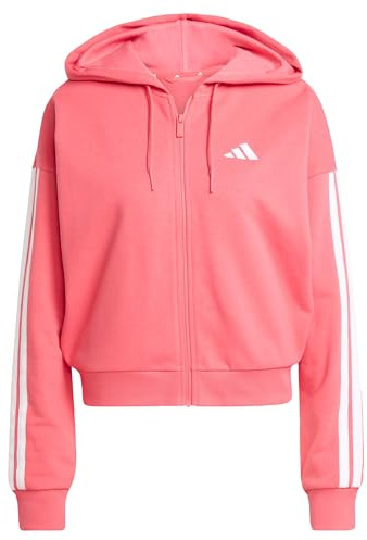 adidas Women's ESSENTIALS 3-STRIPES FRENCH TERRY FULL ZIP HOODIE, Semi Turbo/White, XS