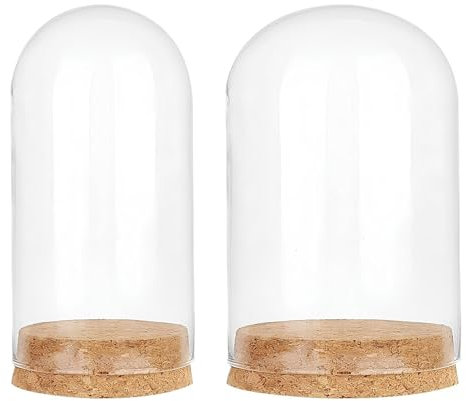 Pyuyan 2 Stück Glaskuppel Dome, Clear Cloche, Mini Glaskuppel, Display Dome Glas, Vitrine Glocke, Glocke Mit Korkboden, für Pflanzen Blume Display Hochzeit Party Favors Xmas DIY Craft