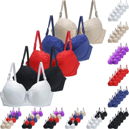 5 pièces de soutiens-gorge Minimiser pour femmes UK, push-up, rembourrés, en dentelle florale, à couverture complète, confortables, doux, avec armatures, pour tous les jours, # 12, 110B