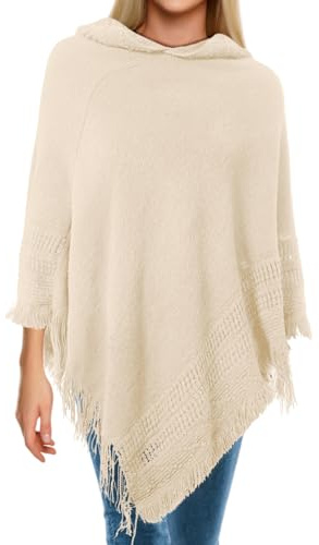 Skicuff Women Hooded Cape Ponchos Sweater Solid Knit Versatile Lightweight Shawl Wrap Scarf Cape Poncho Accessories(Beige)
