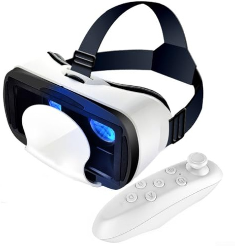 JoyousMall Visore per Realtà virtuale, Occhiali 3D Regolabili per iPhone e Android da 5 a 7 Pollici, con Controller per Film e Giochi per Un'Esperienza coinvolgente e Protezione degli Occhi(Bianco)