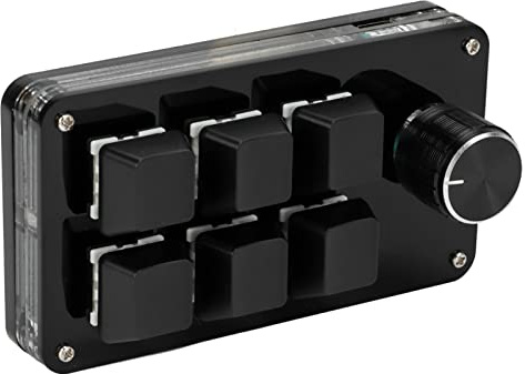 ZDETGU 6-Keys Mini Mechanical Gaming Tangentbord Programmerbart Enhandstangentbord med Ratt för OS X Plug and Play (Helt svart)