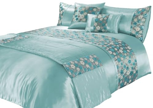 Luxury Romi Embroidery Winter Bed Runner Soft & Stylish (teal bed runner)