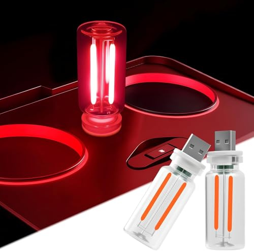 joonnair 2 Retro Lámparas de Coche, luz roja, Mantener pulsado para ajustar la luminosidad de manera continua, luces interior coche USB, luz de noche, Luz Ambiental USB LED para Automóvil para dormir