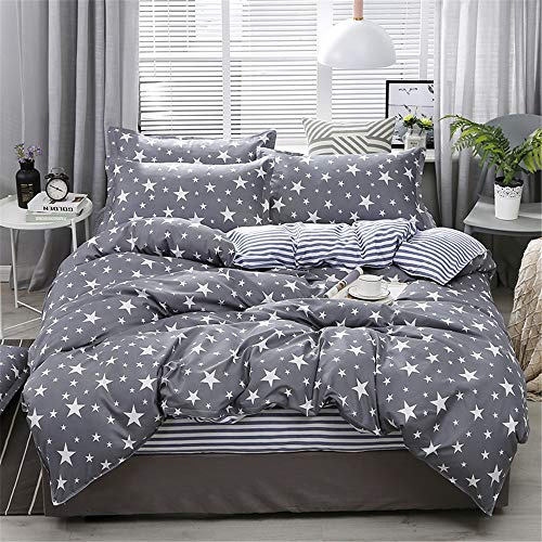 Set Biancheria da Letto Matrimoniale, Morbuy Set Copripiumino in Microfibra de 4 Pezzi con Lenzuola Piane e 2 federe (220x240cm/2.2M,Stella)