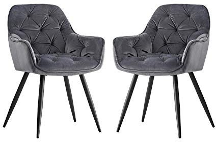 JYMTOM Esszimmerstühle mit dickem Samtstoff gepolsterter Sitz, Metallbeinen, Armlehnen und Rückenlehne Eckstuhl für Lounge Wohnzimmer(grau,2)