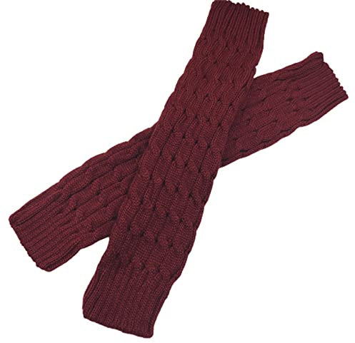 SHINROAD 1 par strumpor benvärmare bekväm att bära andas enfärgad kvinnor flickor kabelstickade benvärmare för daglig användning vinröd