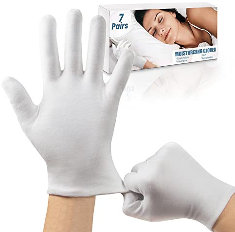 Gants hydratants, 7 paires de gants en coton pour eczéma, gants de nuit pour mains sèches, gants lavables en coton blanc pour homme et femme
