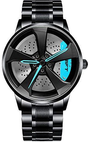 DriftElement Personalisierte Motorsport Felgenuhr für Herren - Sportwagen Herrenarmbanduhr im 3D Design aus Edelstahl - Individuelle Designeruhr mit Mineralglas - Quarzuhr