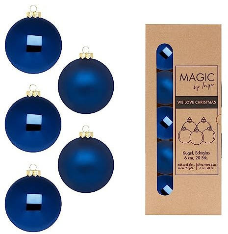 Weihnachtskugeln Glas 6cm x 20 Stück in Kartonbox Christbaumkugeln Set dunkelblau Navy Midnight Blue