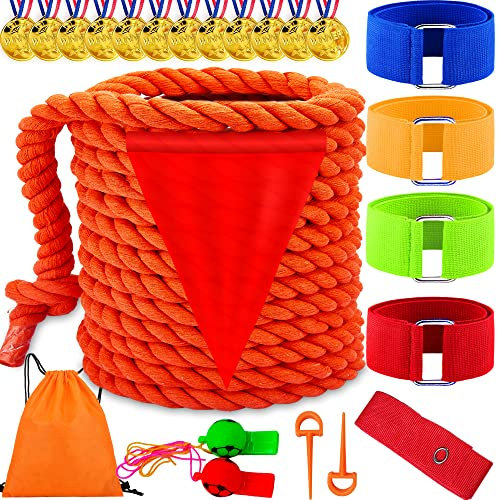 Lubibi Tauziehen Seilspiel,Sports Day Kit Tug of War Rope,Tauziehseil mit Medaillen und Trillerpfeife,Outdoor Spiele Gartenspiele für Kinder Erwachsene Kindergeburtstag Spiele