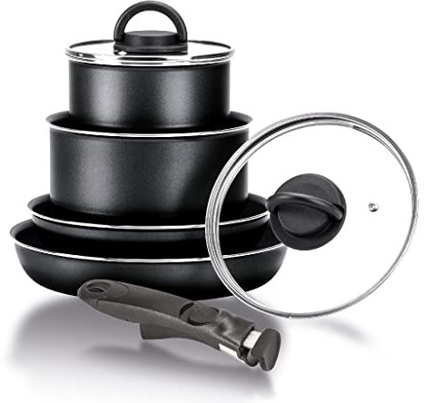 Moneta Gea Minispace Batteria 6 pezzi con manico removibile, alluminio 100% riciclato, anche per induzione. Made in Italy