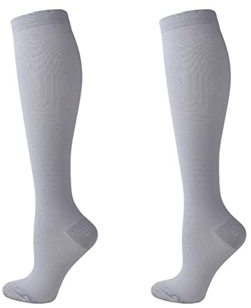(2 par) Kompressionsstrumpor för herr och dam flygstrumpor kompressionsstrumpor för löpning, Shin Splints, Flight Travel-Boost Stamina, trafik och återhämtning (L-XL, ljusgrå)