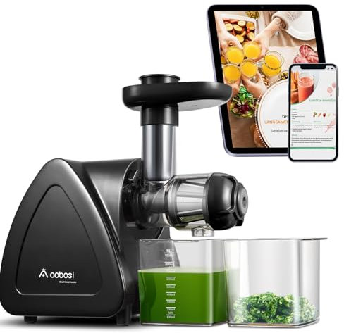 Aobosi Estrattore Frutta e Verdura, Funzione di Inversione, Motore Silenzioso da 150 Watt, Estrattore di Succo a Freddo con Spazzola di Pulizia, Alta Resa di Succo, Nero - Senza BPA