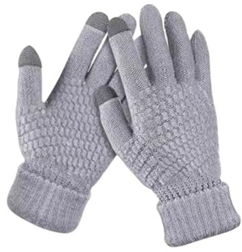 Lafefe Gestrickte Thermohandschuhe für Damen, Touchscreen-Winterhandschuhe, dicke Fleece-gefütterte Strickhandschuhe, winddicht, hält warm, Touchscreen-Handschuhe, grau, One size