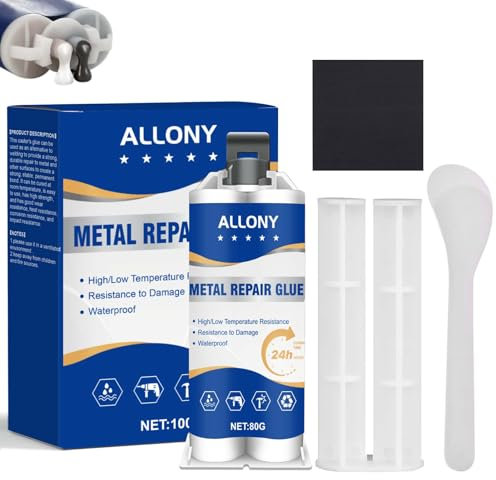 ALLONY Metall Kleber Extra Stark, 100ml AB Metallkleber, Hitzebeständiger Kleber, Metallkleber Hitzebeständig mit Schaber, Hochfester Metallkleber für Metall, Holz, Keramik, Stahl