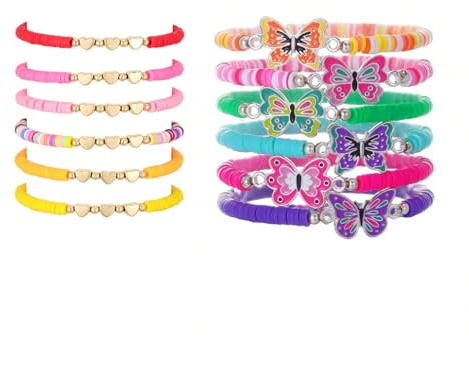 AWAVM Vänskapsarmband, 12 delar färgglada barnarmband justerbara platta pärlor bokstäver hjärta onda ögat armband sött armband inspirerande armband för flickor kvinnor festtillbehör slumpmässigt, En