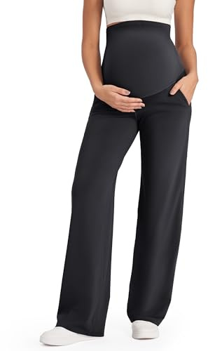 G4Free Maternity Clothes for Women UK Yoga Pants Over Bump Maternity Wide Leg Work Trousers Pregnancy Joggers Tall Black,L