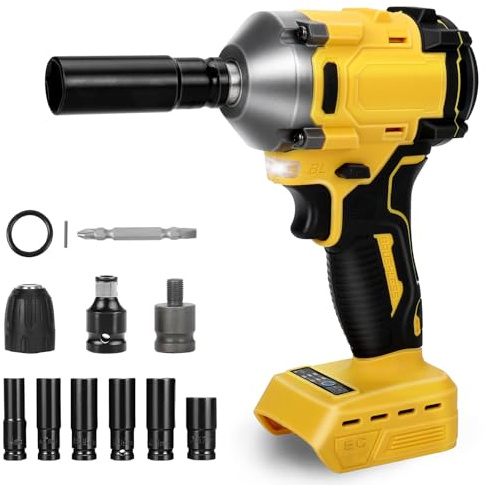 Akku Drehschlagschrauber kompatibel mit dewalt 18V 20V, 600Nm Akku Schlagschrauber 1/2 zoll, Achlagschrauber Bürstenloser motor Schraubenschlüssel mit Steckschlüssel Steckschlüsseladapter (ohne Akku)