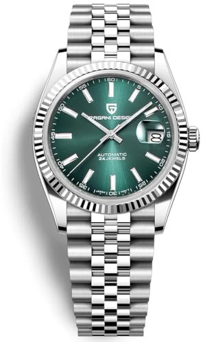 Pagani Design Luxus Herren Mechanische Automatikuhr Japan NH35 Uhrwerk Edelstahl AR Synthetischer Saphir 100m Wasserdicht Elegant Kleid Sport Uhr Datum (grün)
